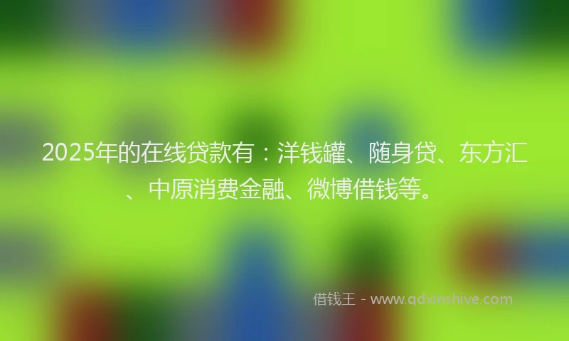 2025年的在线贷款有：洋钱罐、随身贷、东方汇、中原消费金融、微博借钱等。