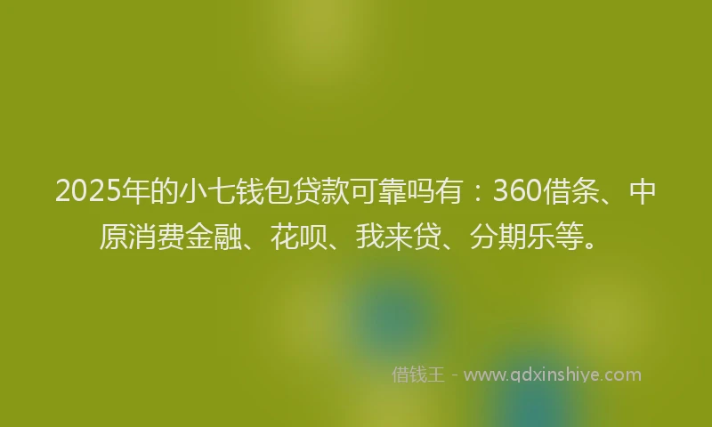 2025年的小七钱包贷款可靠吗有：360借条、中原消费金融、花呗、我来贷、分期乐等。