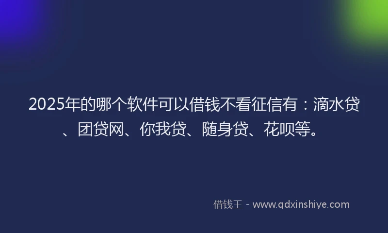 2025年的哪个软件可以借钱不看征信有：滴水贷、团贷网、你我贷、随身贷、花呗等。