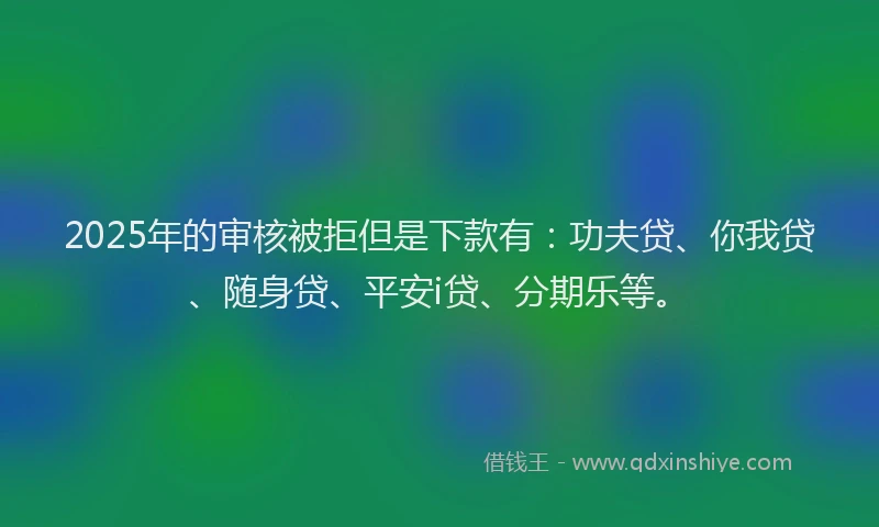 2025年的审核被拒但是下款有：功夫贷、你我贷、随身贷、平安i贷、分期乐等。