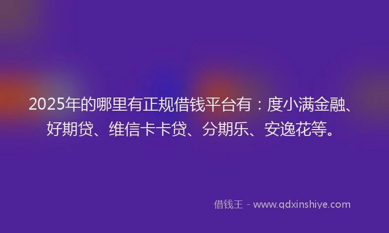 2025年的哪里有正规借钱平台有：度小满金融、好期贷、维信卡卡贷、分期乐、安逸花等。