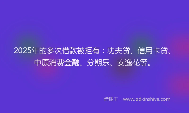 2025年的多次借款被拒有：功夫贷、信用卡贷、中原消费金融、分期乐、安逸花等。