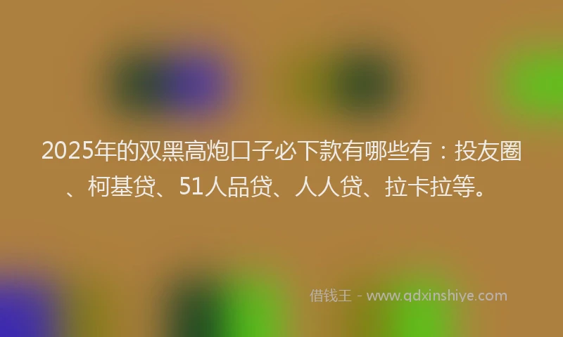 2025年的双黑高炮口子必下款有哪些有：投友圈、柯基贷、51人品贷、人人贷、拉卡拉等。