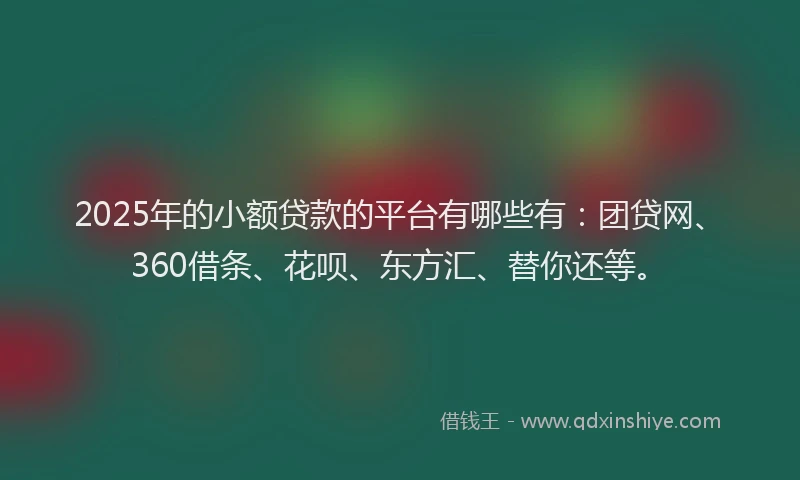 2025年的小额贷款的平台有哪些有：团贷网、360借条、花呗、东方汇、替你还等。