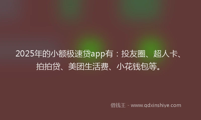 2025年的小额极速贷app有：投友圈、超人卡、拍拍贷、美团生活费、小花钱包等。