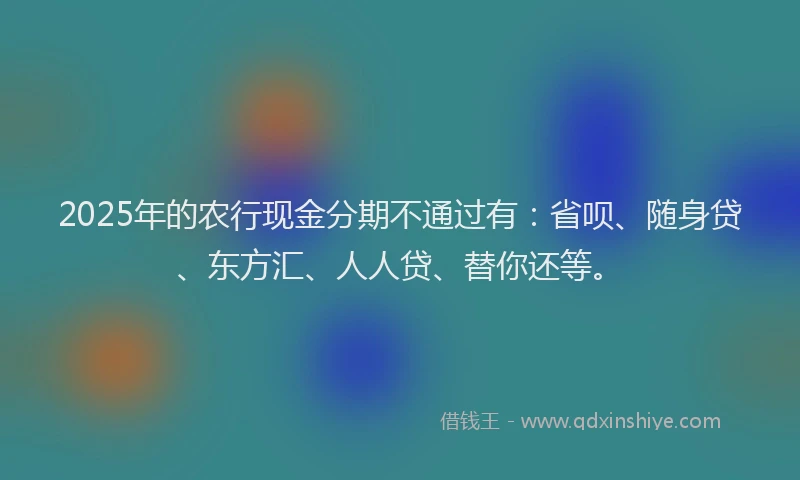 2025年的农行现金分期不通过有：省呗、随身贷、东方汇、人人贷、替你还等。