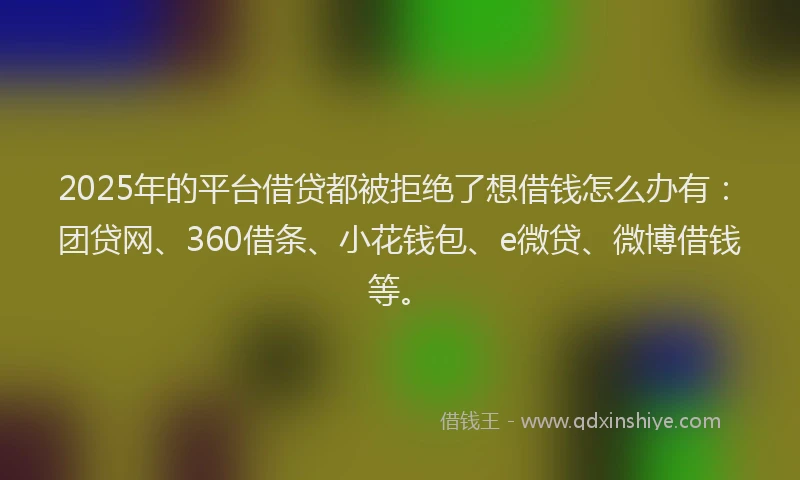 2025年的平台借贷都被拒绝了想借钱怎么办有：团贷网、360借条、小花钱包、e微贷、微博借钱等。