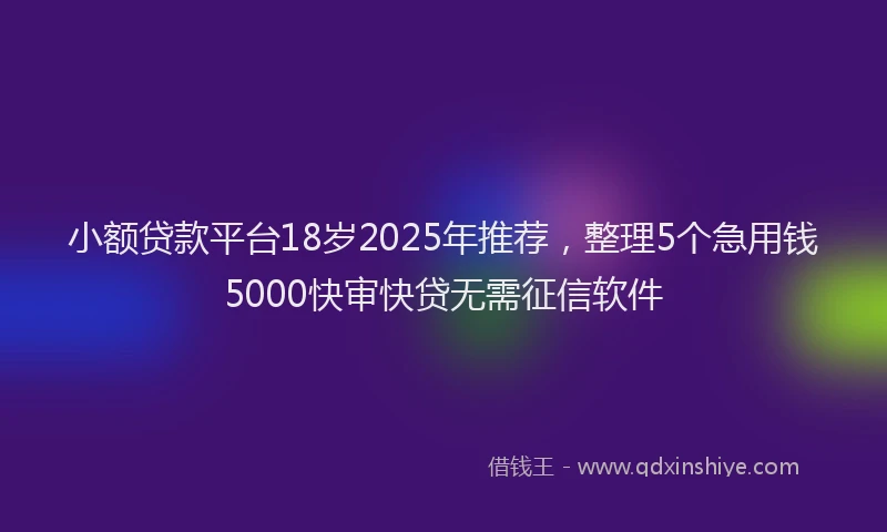 小额贷款平台18岁2025年推荐，整理5个急用钱5000快审快贷无需征信软件