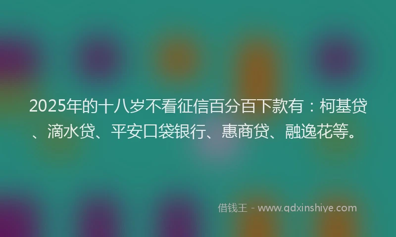 2025年的十八岁不看征信百分百下款有：柯基贷、滴水贷、平安口袋银行、惠商贷、融逸花等。