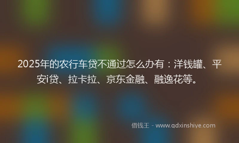 2025年的农行车贷不通过怎么办有：洋钱罐、平安i贷、拉卡拉、京东金融、融逸花等。