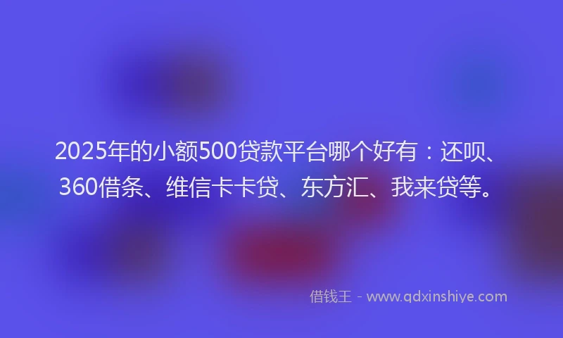2025年的小额500贷款平台哪个好有：还呗、360借条、维信卡卡贷、东方汇、我来贷等。