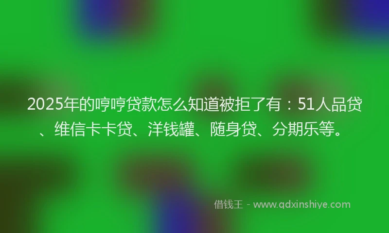 2025年的哼哼贷款怎么知道被拒了有：51人品贷、维信卡卡贷、洋钱罐、随身贷、分期乐等。