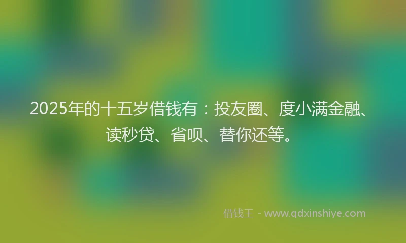 2025年的十五岁借钱有：投友圈、度小满金融、读秒贷、省呗、替你还等。
