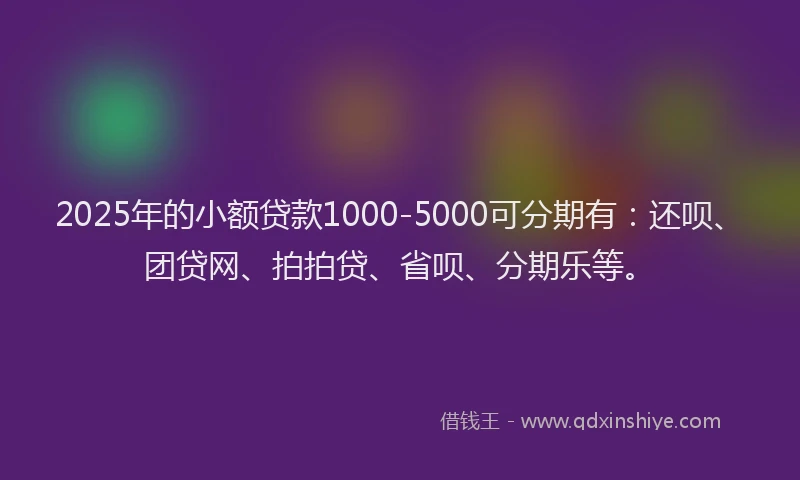 2025年的小额贷款1000-5000可分期有：还呗、团贷网、拍拍贷、省呗、分期乐等。