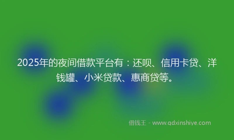 2025年的夜间借款平台有：还呗、信用卡贷、洋钱罐、小米贷款、惠商贷等。