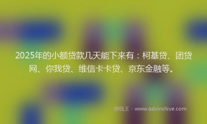 2025年的小额贷款几天能下来有：柯基贷、团贷网、你我贷、维信卡卡贷、京东金融等。