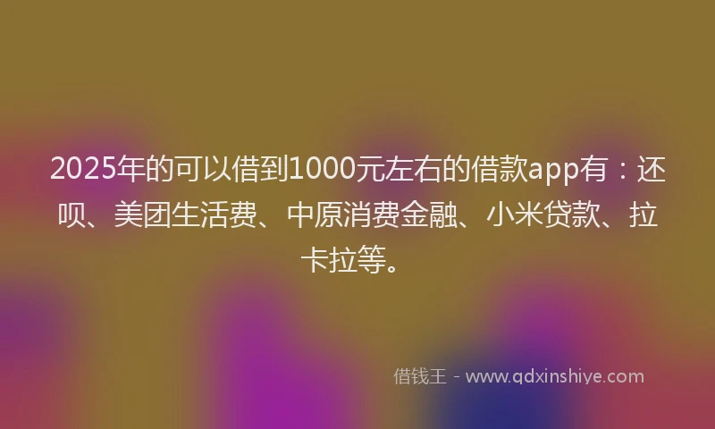 2025年的可以借到1000元左右的借款app有：还呗、美团生活费、中原消费金融、小米贷款、拉卡拉等。
