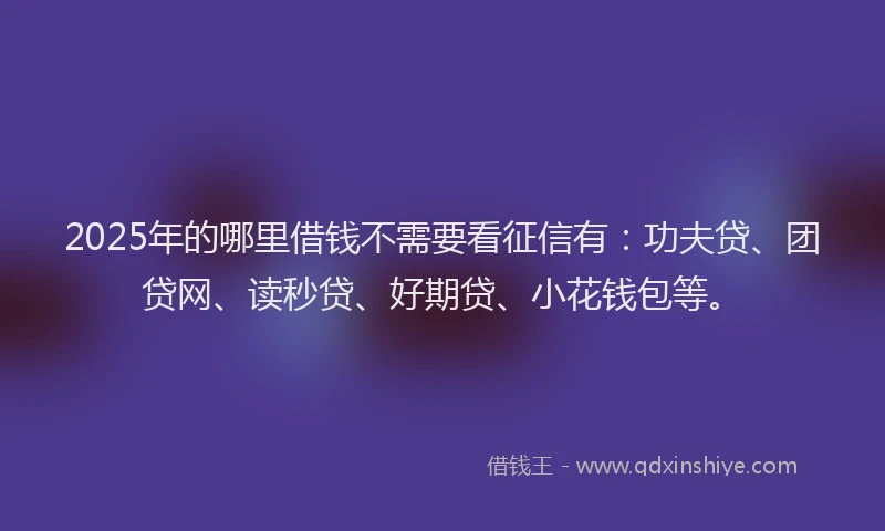 2025年的哪里借钱不需要看征信有：功夫贷、团贷网、读秒贷、好期贷、小花钱包等。