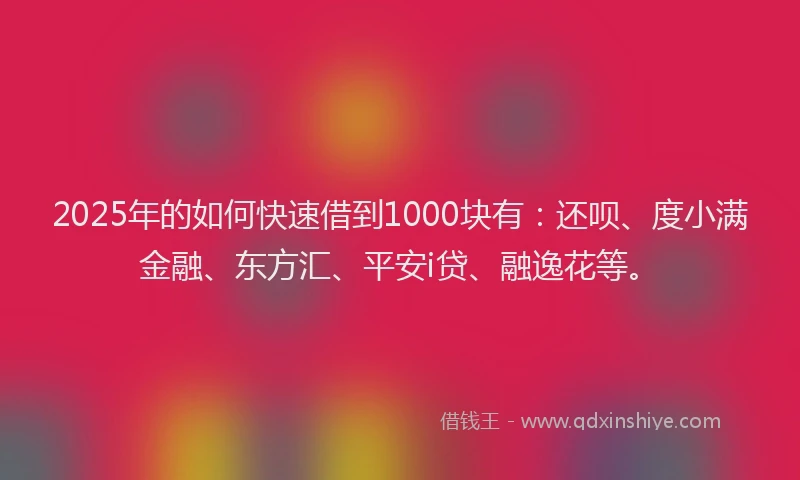 2025年的如何快速借到1000块有：还呗、度小满金融、东方汇、平安i贷、融逸花等。