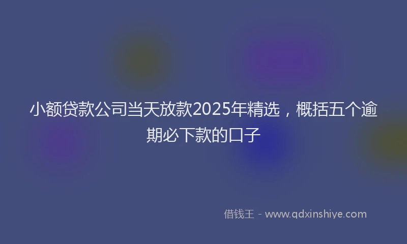 小额贷款公司当天放款2025年精选，概括五个逾期必下款的口子