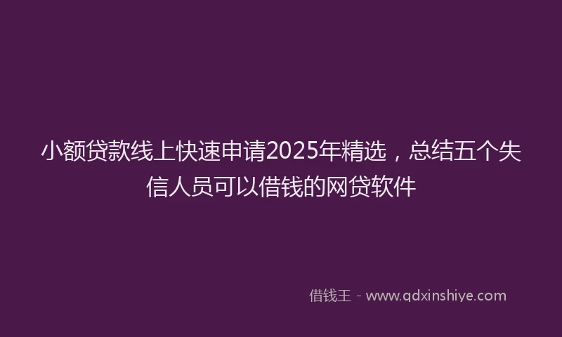 小额贷款线上快速申请2025年精选，总结五个失信人员可以借钱的网贷软件