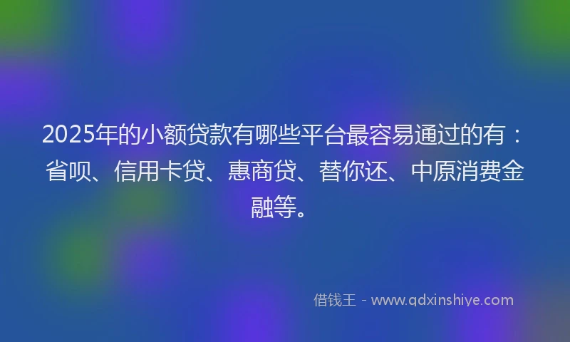 2025年的小额贷款有哪些平台最容易通过的有：省呗、信用卡贷、惠商贷、替你还、中原消费金融等。