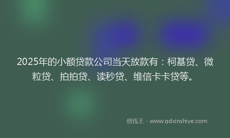 2025年的小额贷款公司当天放款有：柯基贷、微粒贷、拍拍贷、读秒贷、维信卡卡贷等。