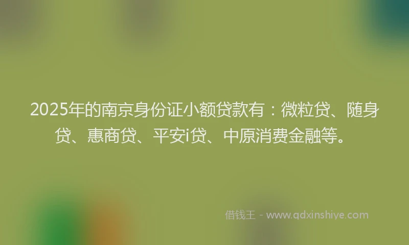 2025年的南京身份证小额贷款有：微粒贷、随身贷、惠商贷、平安i贷、中原消费金融等。