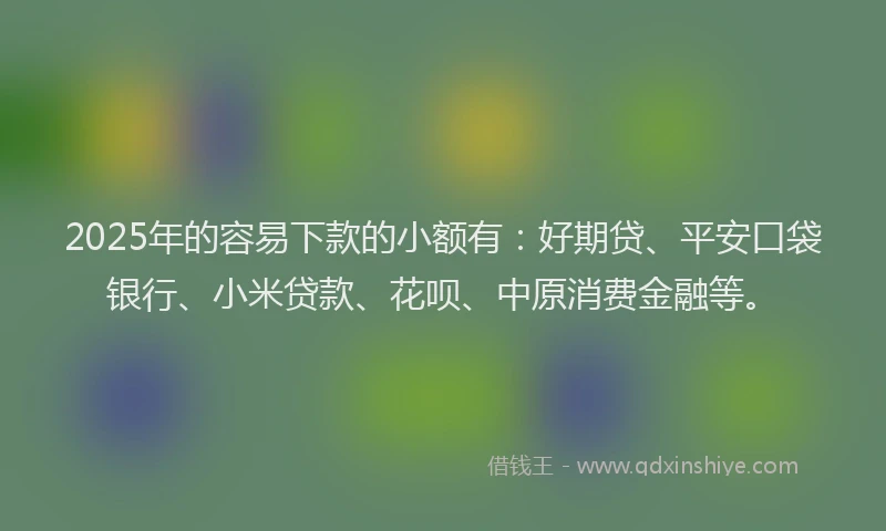 2025年的容易下款的小额有：好期贷、平安口袋银行、小米贷款、花呗、中原消费金融等。