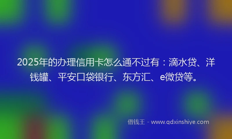 2025年的办理信用卡怎么通不过有：滴水贷、洋钱罐、平安口袋银行、东方汇、e微贷等。