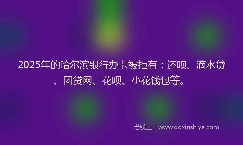 2025年的哈尔滨银行办卡被拒有：还呗、滴水贷、团贷网、花呗、小花钱包等。