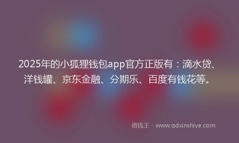 2025年的小狐狸钱包app官方正版有：滴水贷、洋钱罐、京东金融、分期乐、百度有钱花等。