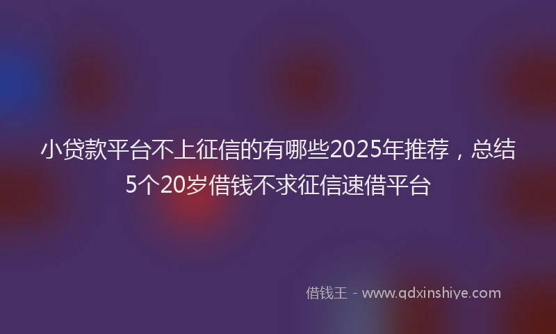 小贷款平台不上征信的有哪些2025年推荐，总结5个20岁借钱不求征信速借平台
