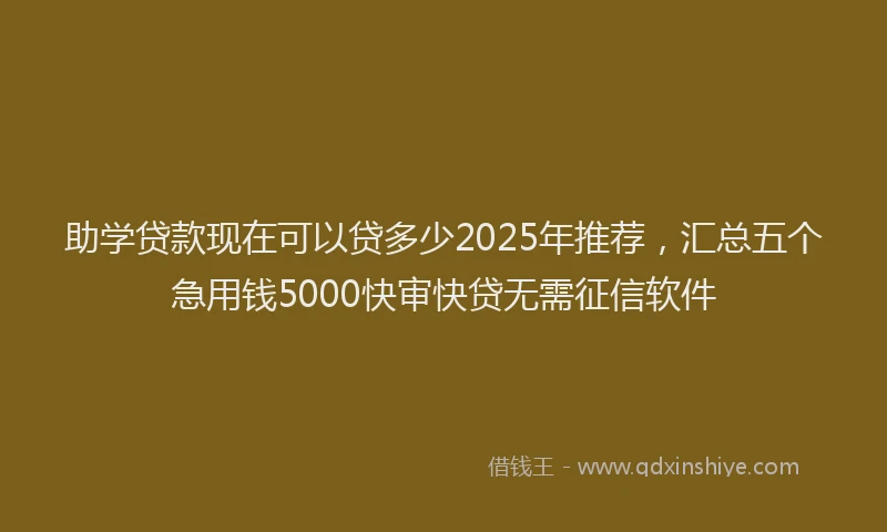 助学贷款现在可以贷多少2025年推荐，汇总五个急用钱5000快审快贷无需征信软件