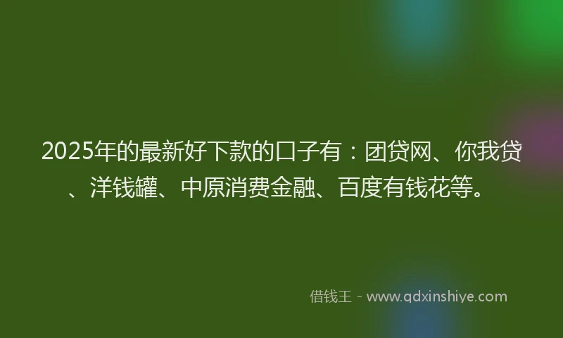 2025年的最新好下款的口子有：团贷网、你我贷、洋钱罐、中原消费金融、百度有钱花等。