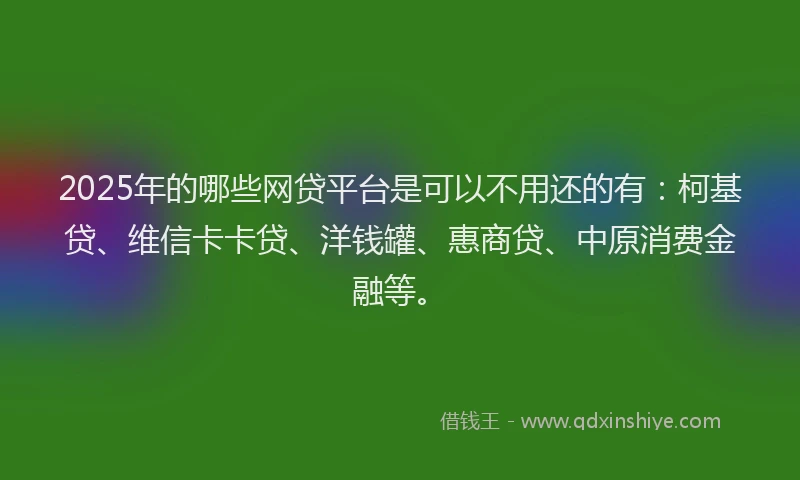 2025年的哪些网贷平台是可以不用还的有：柯基贷、维信卡卡贷、洋钱罐、惠商贷、中原消费金融等。