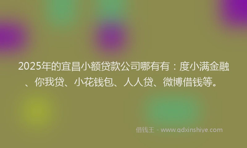 2025年的宜昌小额贷款公司哪有有：度小满金融、你我贷、小花钱包、人人贷、微博借钱等。