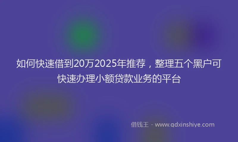 如何快速借到20万2025年推荐，整理五个黑户可快速办理小额贷款业务的平台
