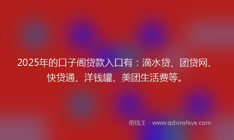 2025年的口子阁贷款入口有：滴水贷、团贷网、快贷通、洋钱罐、美团生活费等。