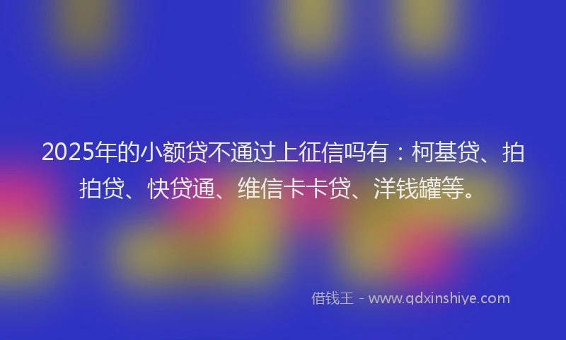 2025年的小额贷不通过上征信吗有：柯基贷、拍拍贷、快贷通、维信卡卡贷、洋钱罐等。