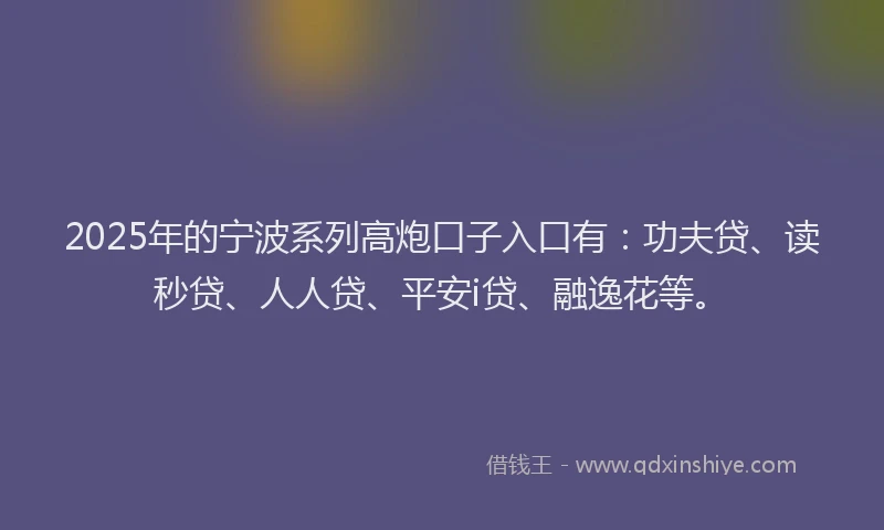 2025年的宁波系列高炮口子入口有：功夫贷、读秒贷、人人贷、平安i贷、融逸花等。