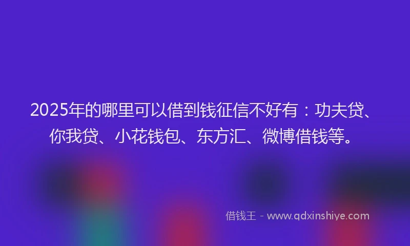2025年的哪里可以借到钱征信不好有：功夫贷、你我贷、小花钱包、东方汇、微博借钱等。