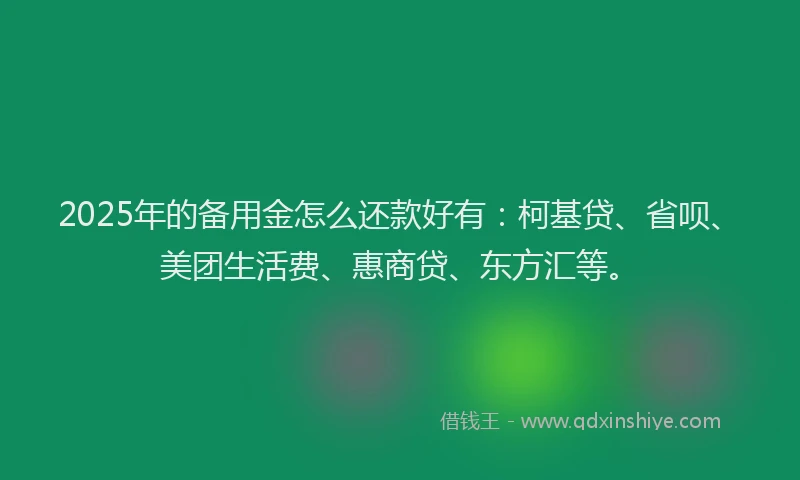 2025年的备用金怎么还款好有：柯基贷、省呗、美团生活费、惠商贷、东方汇等。