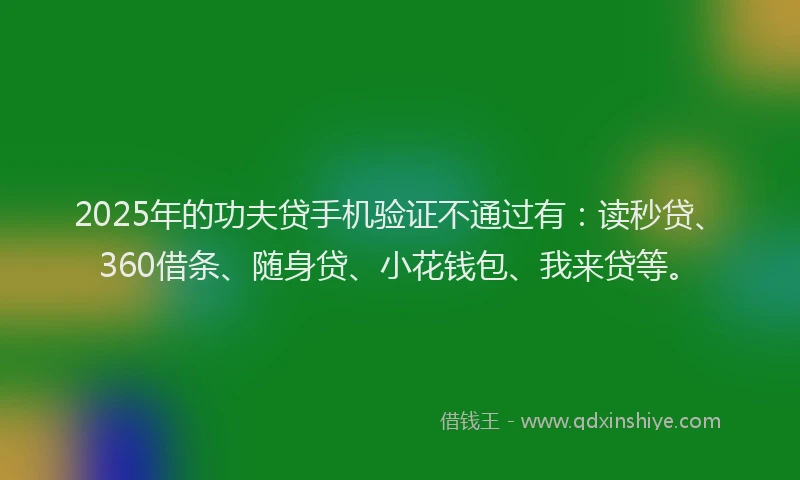 2025年的功夫贷手机验证不通过有：读秒贷、360借条、随身贷、小花钱包、我来贷等。