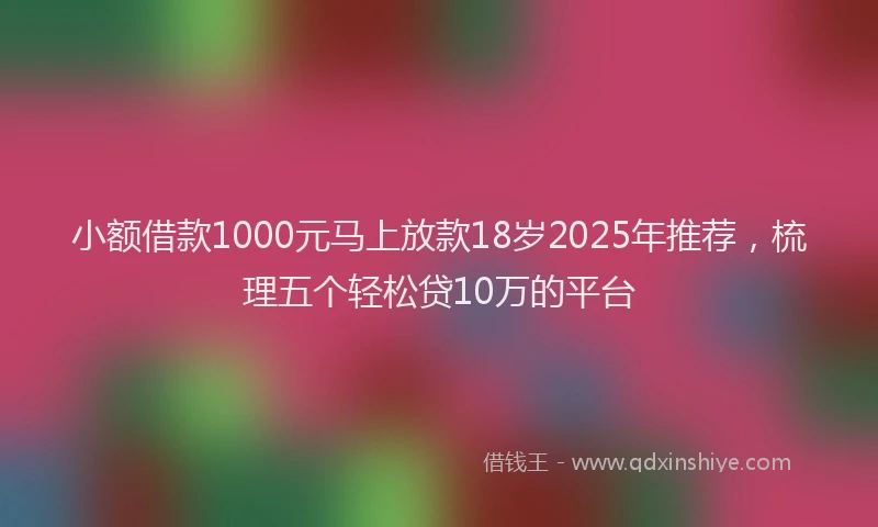 小额借款1000元马上放款18岁2025年推荐，梳理五个轻松贷10万的平台