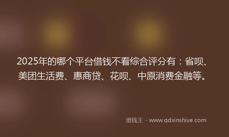 2025年的哪个平台借钱不看综合评分有：省呗、美团生活费、惠商贷、花呗、中原消费金融等。