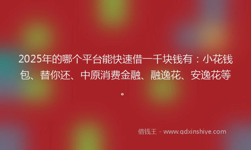 2025年的哪个平台能快速借一千块钱有：小花钱包、替你还、中原消费金融、融逸花、安逸花等。