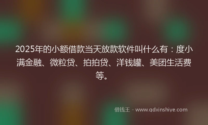 2025年的小额借款当天放款软件叫什么有：度小满金融、微粒贷、拍拍贷、洋钱罐、美团生活费等。
