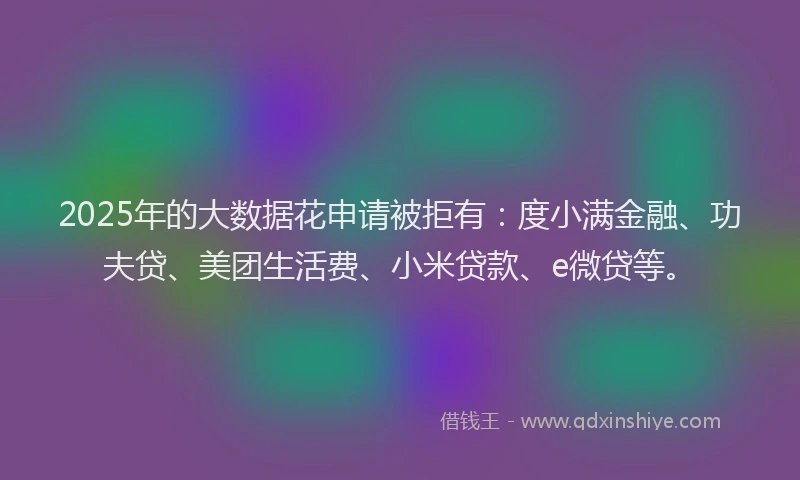2025年的大数据花申请被拒有：度小满金融、功夫贷、美团生活费、小米贷款、e微贷等。