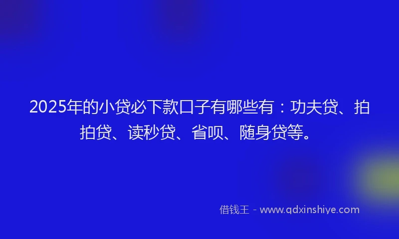 2025年的小贷必下款口子有哪些有：功夫贷、拍拍贷、读秒贷、省呗、随身贷等。